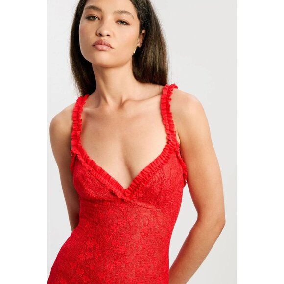 Bardot Alegra Stretch Lace Midi Dress in Fire Red 8 New Womens - Picture 14 of 15